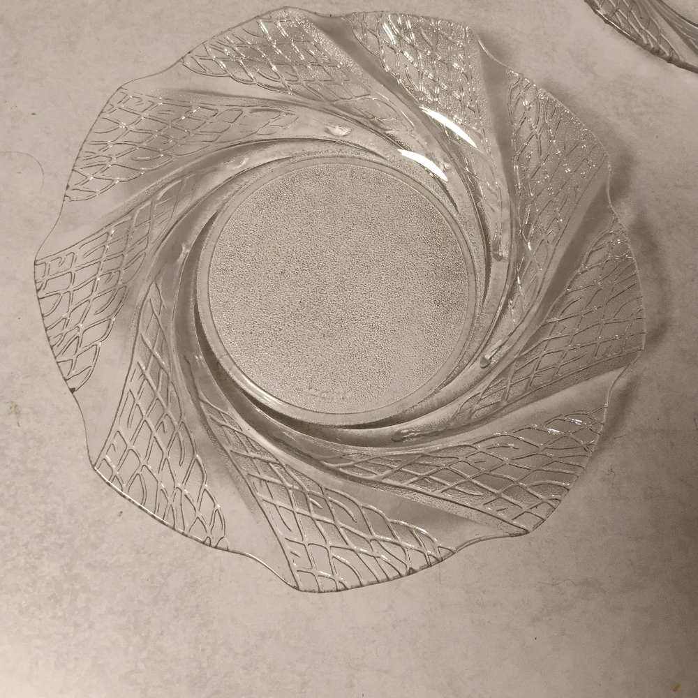 Cottagecore vintage 80s embossed GLASS salad plates set lot of 2 EUC preloved